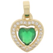 14x11mm Heart Pendant with  zirconium oxide - Gold - Crystal - Emerald x1