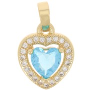 14x11mm Heart Pendant with  zirconium oxide - Gold - Crystal - Light Blue x1|raw }}