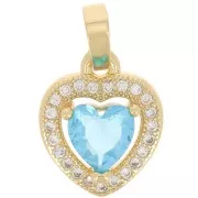 14x11mm Heart Pendant with  zirconium oxide - Gold - Crystal - Light Blue x1