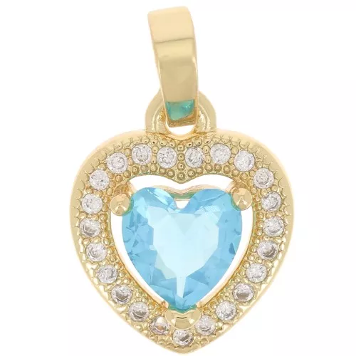 14x11mm Heart Pendant with zirconium oxide - Gold - Crystal - Light Blue x1