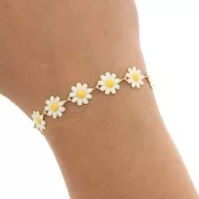 10mm Epoxy resin daisy chain - Gold - White x99cm