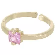 Fine adjustable ring with square zirconium oxide - Gold - Light Rose x1