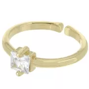 Fine adjustable ring with square zirconium oxide - Gold - Crystal x1