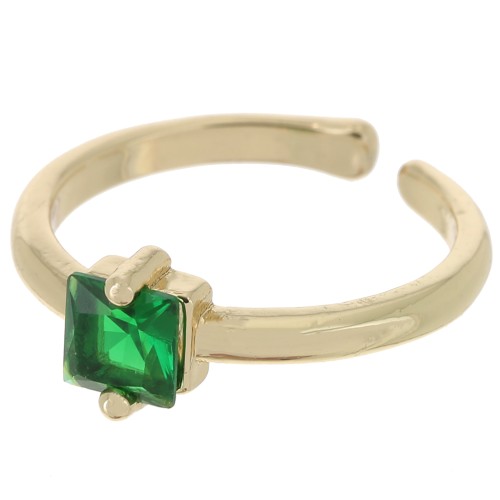 Fine adjustable ring with square zirconium oxide - Gold - Emerald x1