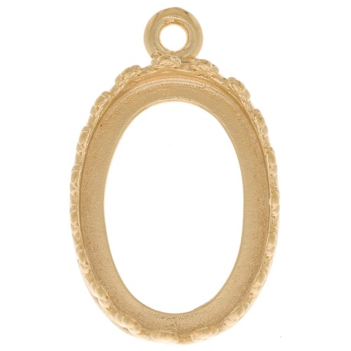 Oval pendant setting - crown design for 14x10 mm cabochon - Fine gold plated x1