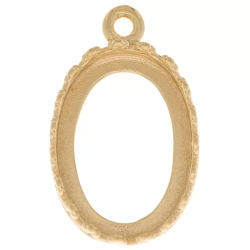 Oval pendant setting - crown design for 14x10 mm cabochon - Fine gold plated x1