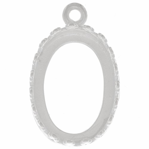 Oval pendant setting - crown design for 14x10 mm cabochon - Fine silver plating x1