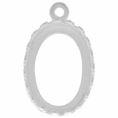 Oval pendant setting - crown design for 14x10 mm cabochon - Fine silver plating x1