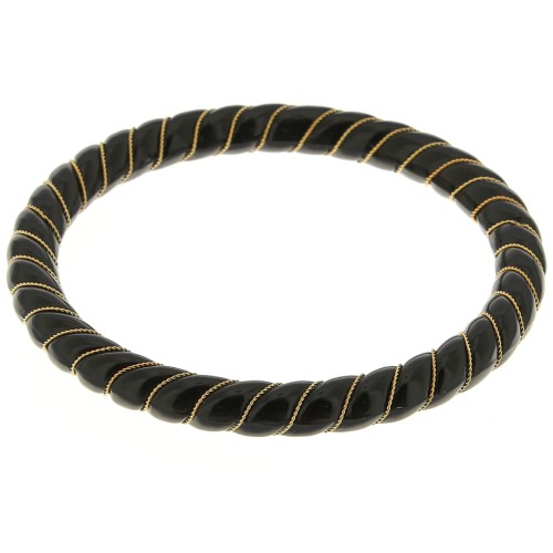 64mm Opaque Resin Twisted Necklace Bracelet with Gold Wire - Black x1