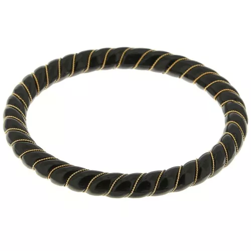 64mm Opaque Resin Twisted Necklace Bracelet with Gold Wire - Black x1