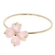 Flower ring with 4 glass petals - Size 50 - Pink - 3 microns Gold Plated x1