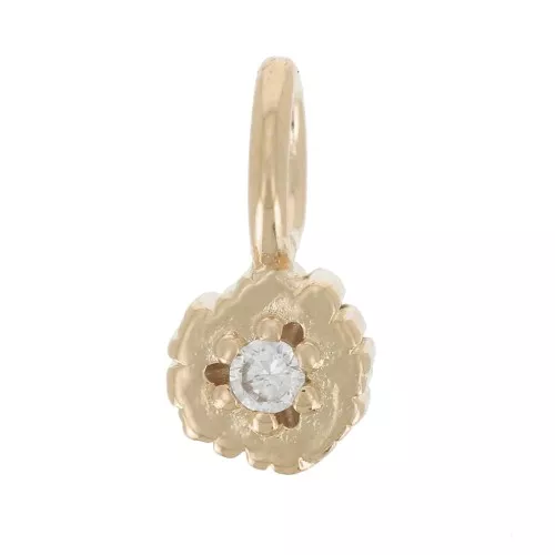 Mini Flower Charm with 4mm Zirconium Oxide - 3 Micron Gold Plated - Crystal x1
