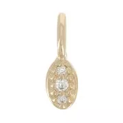 8.5x3mm Mini Oval Charm with zirconium oxide - 3 Micron Gold Plated - Crystal x1