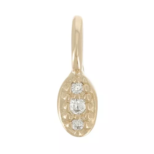 8.5x3mm Mini Oval Charm with zirconium oxide - 3 Micron Gold Plated - Crystal x1