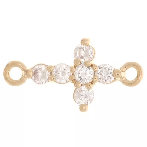 14x7.5mm Cross Spacer with zirconium oxide - 3 Micron Gold Plated - Crystal x1