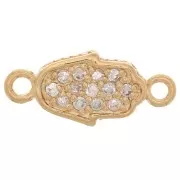 16x7mm Hamsa hand spacer with zirconium oxide - 3 micron gold plated - Crystal x1