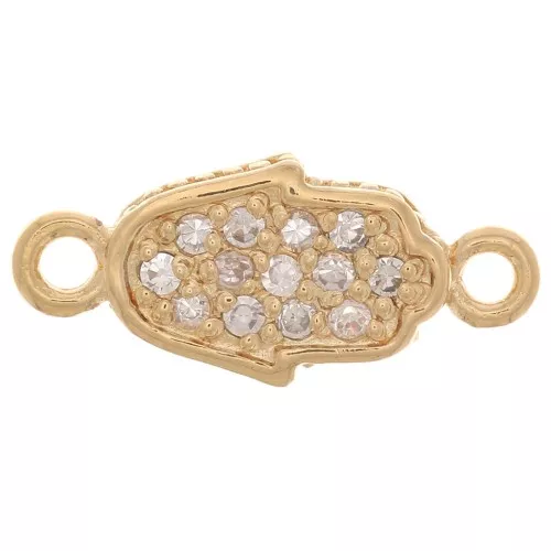 16x7mm Hamsa hand spacer with zirconium oxide - 3 micron gold plated - Crystal x1