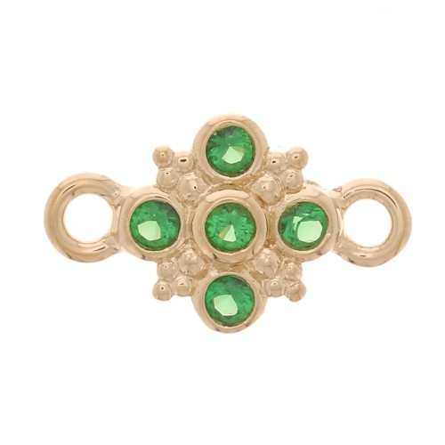 11x7mm Cross Spacer with zirconium oxide - 3 Micron Gold Plated - green x1