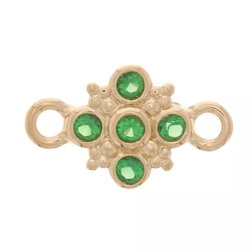 11x7mm Cross Spacer with zirconium oxide - 3 Micron Gold Plated - green x1