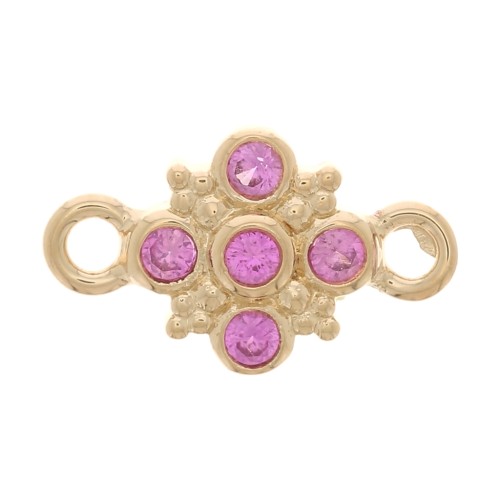 11x7mm Cross Spacer with zirconium oxide - 3 Micron Gold Plated - Fuchsia x1
