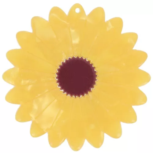 37mm Acetate Sunflower Pendant - Pearly Yellow - Brown x1