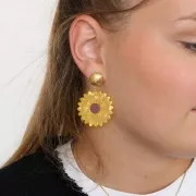 37mm Acetate Sunflower Pendant - Pearly Yellow - Brown x1