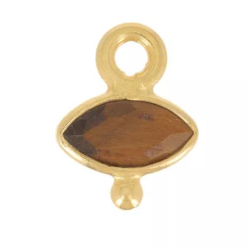 9x7mm 925 St. Silver eye Charm faceted & small ball - Gold - Tiger Eye x1