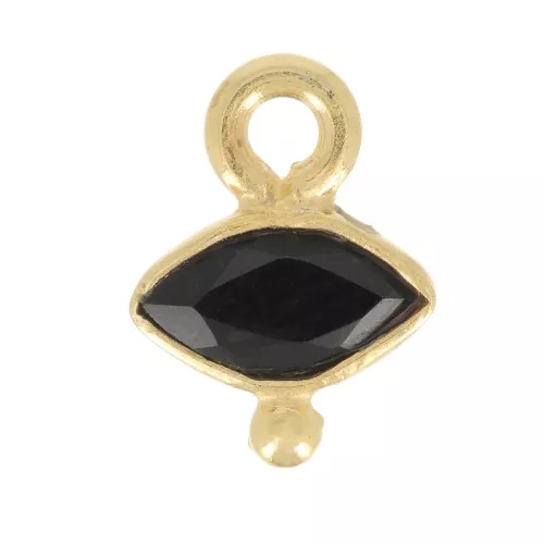 9x7mm 925 St. Silver eye Charm faceted & small ball - Gold - Black Onyx x1