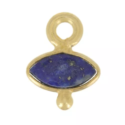 9x7mm 925 St. Silver eye Charm faceted & small ball - Gold - Lapis lazuli x1