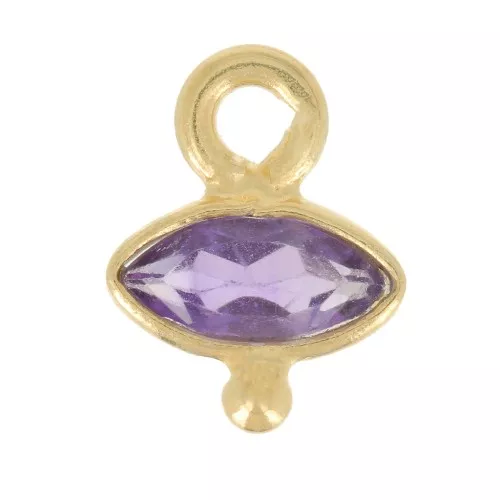 9x7mm 925 St. Silver eye Charm faceted & small ball - Gold - Amethyst x1