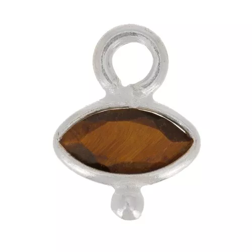 9x7mm 925 Sterling Silver Faceted Eye & Small Ball Charm - Tiger Eye x1