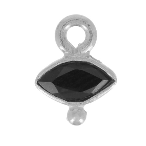 9x7mm 925 Sterling Silver Faceted Eye & Small Ball Charm - Black Onyx x1