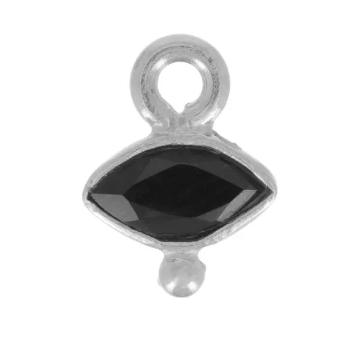 9x7mm 925 Sterling Silver Faceted Eye & Small Ball Charm - Black Onyx x1