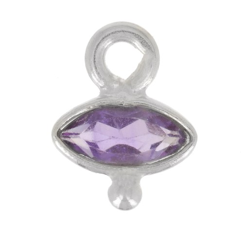 9x7mm 925 Sterling Silver Faceted Eye & Small Ball Charm - Amethyst x1