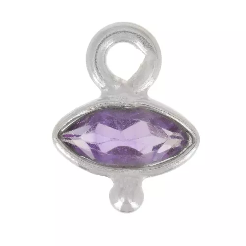 9x7mm 925 Sterling Silver Faceted Eye & Small Ball Charm - Amethyst x1