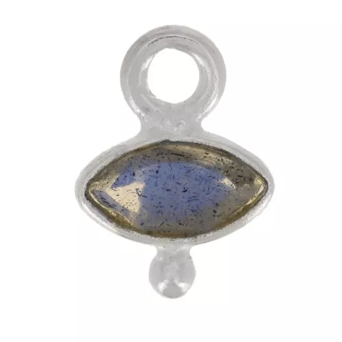 9x7mm 925 Sterling Silver Faceted Eye & Small Ball Charm - Labradorite x1