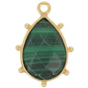19x13mm 925 St. Silver faceted drop & small balls Pendant - GOLD - Malachite x1|raw }}