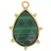 19x13mm 925 St. Silver faceted drop & small balls Pendant - GOLD - Malachite x1