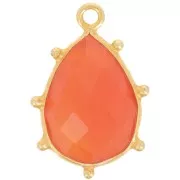 19x13mm 925 St. Silver faceted drop & small balls Pendant - GOLD - Carnelian x1