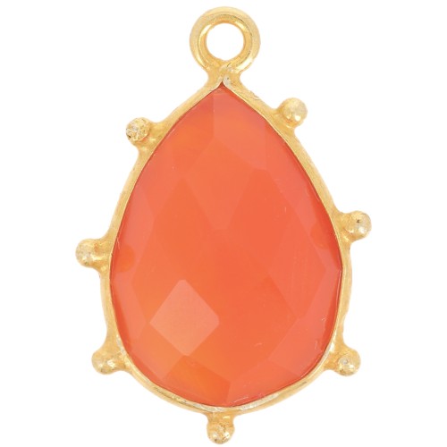 19x13mm 925 St. Silver faceted drop & small balls Pendant - GOLD - Carnelian x1