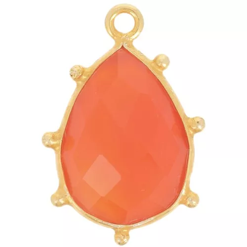 19x13mm 925 St. Silver faceted drop & small balls Pendant - GOLD - Carnelian x1