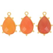 19x13mm 925 St. Silver faceted drop & small balls Pendant - GOLD - Carnelian x1