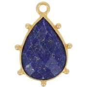 19x13mm 925 St. Silver faceted drop & small balls Pendant - GOLD - Lapis lazuli x1|raw }}