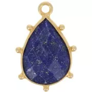 19x13mm 925 St. Silver faceted drop & small balls Pendant - GOLD - Lapis lazuli x1