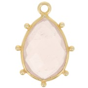 19x13mm 925 St. Silver faceted drop & small balls Pendant - GOLD - Rose Quartz x1|raw }}