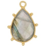 19x13mm 925 St. Silver faceted drop & small balls Pendant - GOLD - Labradorite x1