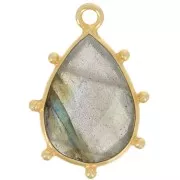 19x13mm 925 St. Silver faceted drop & small balls Pendant - GOLD - Labradorite x1
