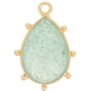 19x13mm 925 St. Silver faceted drop & small balls Pendant - GOLD - Aventurine x1