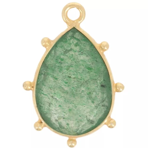19x13mm 925 St. Silver faceted drop & small balls Pendant - GOLD - Aventurine x1