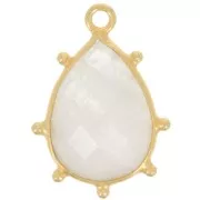 19x13mm 925 St. Silver faceted drop & small balls Pendant - GOLD - Moonstone x1